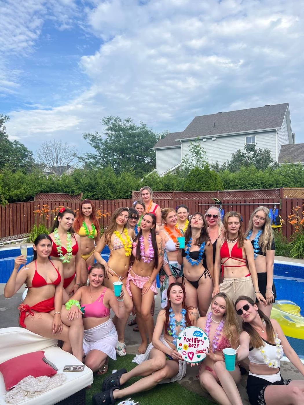 Hawaiian pool party group